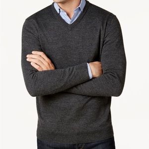 Club Room Grey V-Neck Merino Blend Sweater